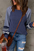 Contrast Print Striped Raglan Crew Neck Loose Long Sleeve Top